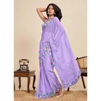 Generic Women's Georgette Printed Saree With Unstitched Blouse 5.5MtrÂ (Lavender)