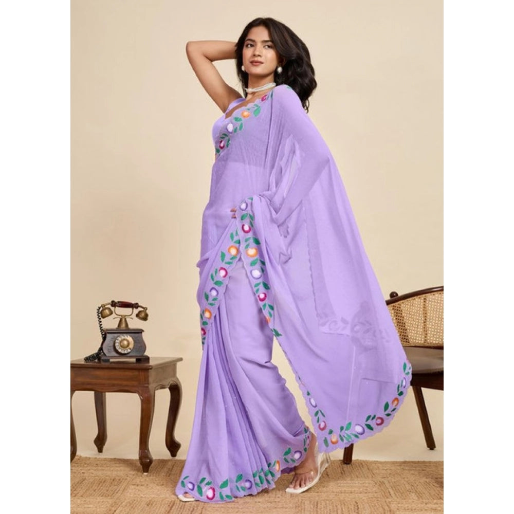 Generic Women's Georgette Printed Saree With Unstitched Blouse 5.5MtrÂ (Lavender)