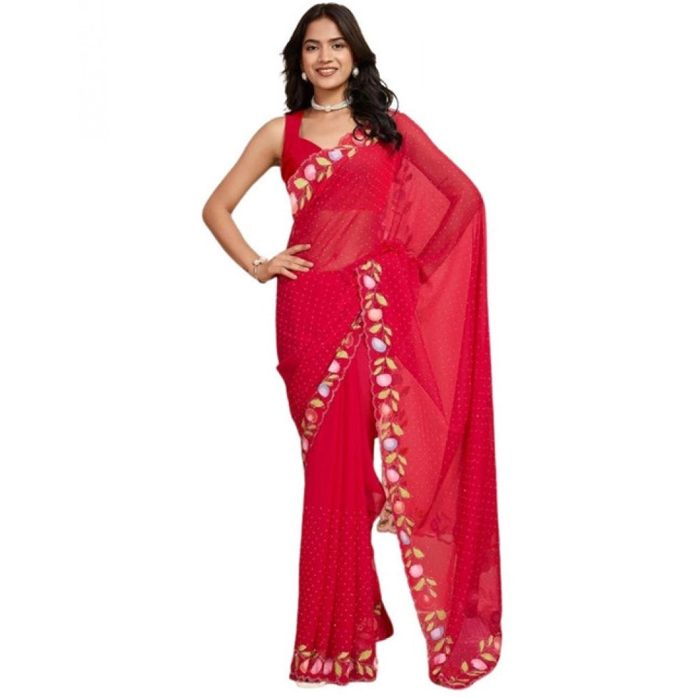 Generic Women's Georgette Printed Saree With Unstitched Blouse 5.5MtrÂ (Red)