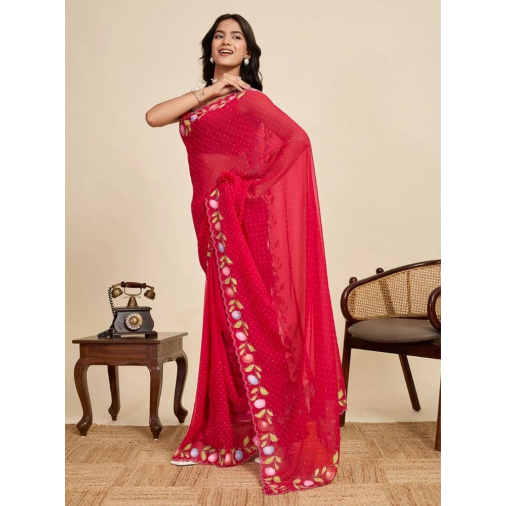 Generic Women's Georgette Printed Saree With Unstitched Blouse 5.5MtrÂ (Red)