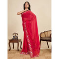  Women's Georgette Printed Saree With Unstitched Blouse 5.5MtrÂ (Red)