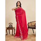 Generic Women's Georgette Printed Saree With Unstitched Blouse 5.5MtrÂ (Red)