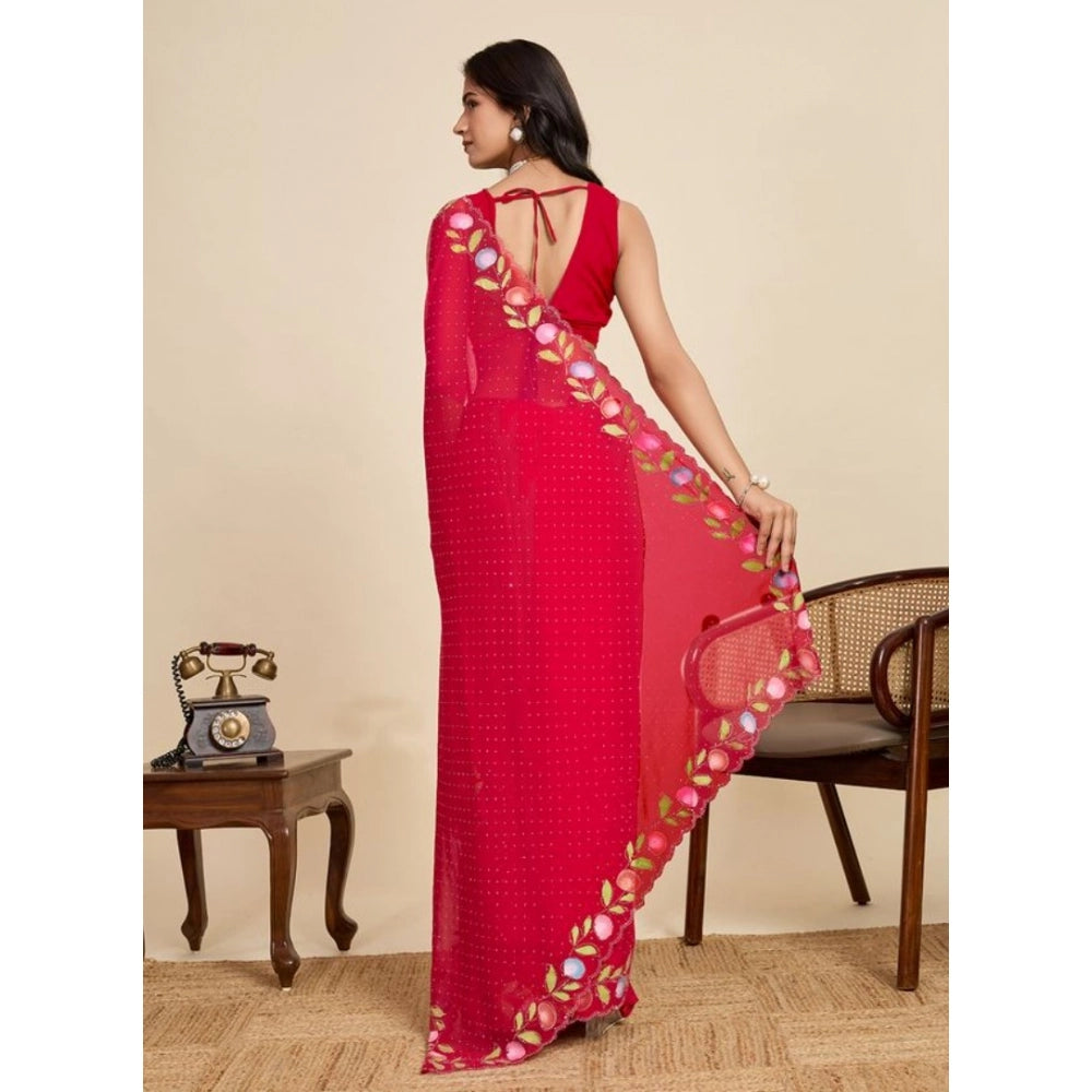 Generic Women's Georgette Printed Saree With Unstitched Blouse 5.5MtrÂ (Red)