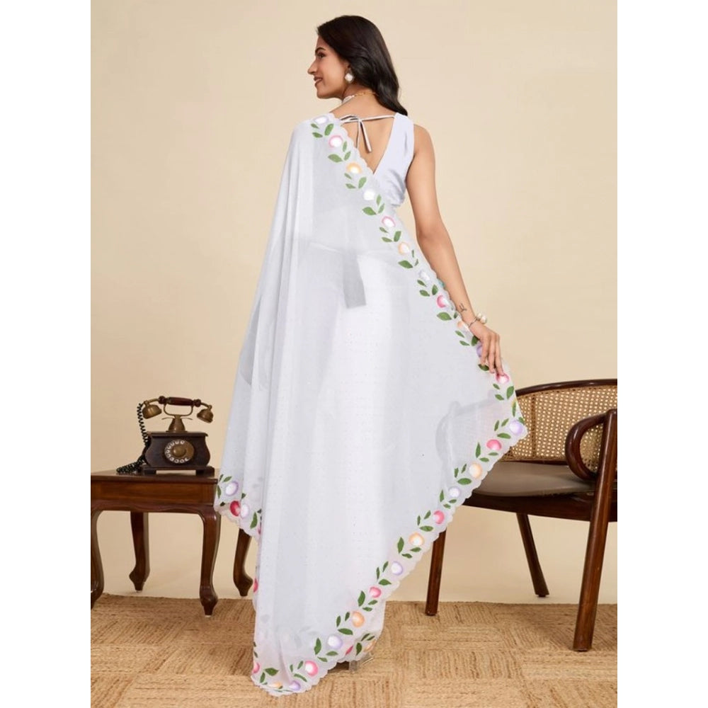 Generic Women's Georgette Printed Saree With Unstitched Blouse 5.5MtrÂ (White)
