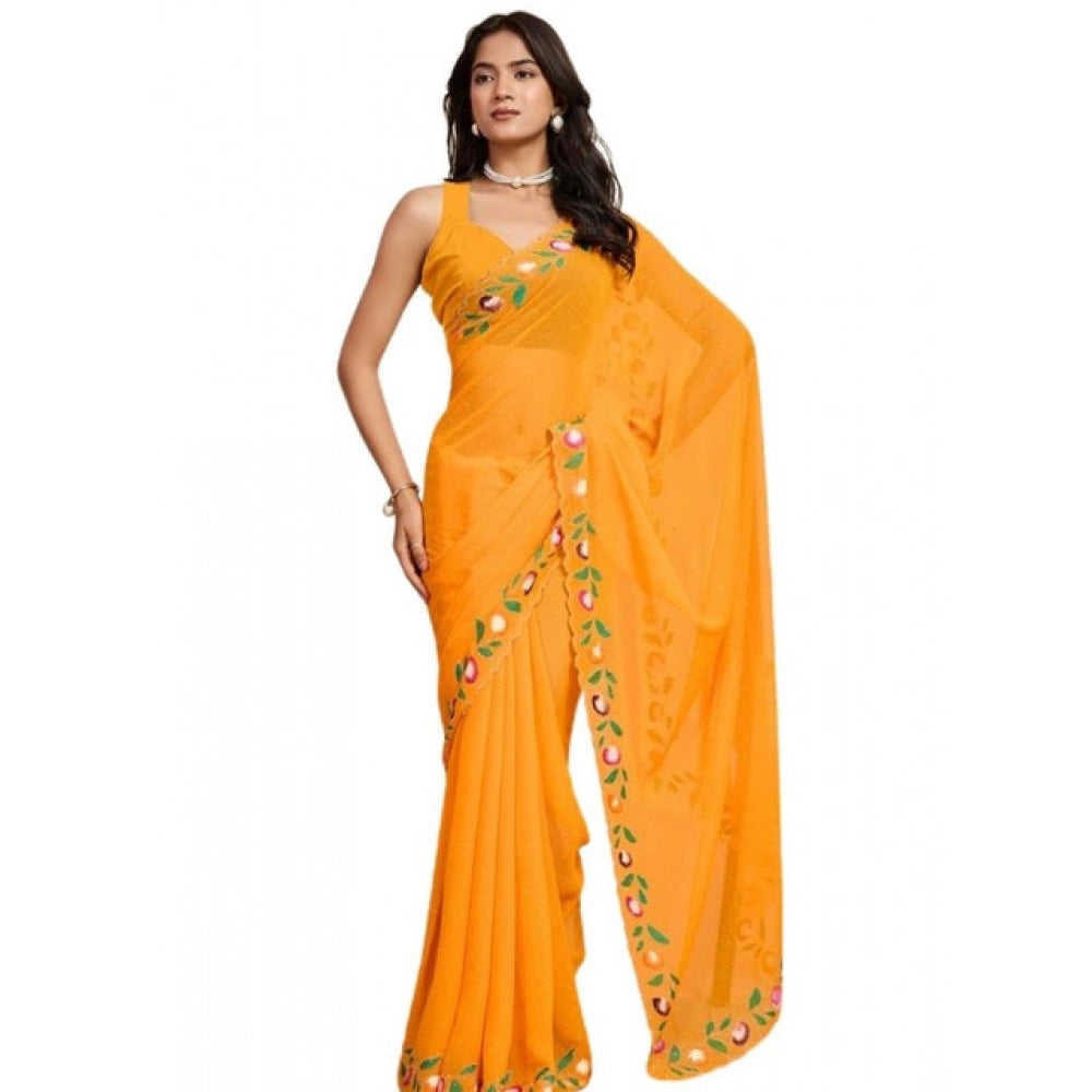 Generic Women's Georgette Printed Saree With Unstitched Blouse 5.5MtrÂ (Yellow)