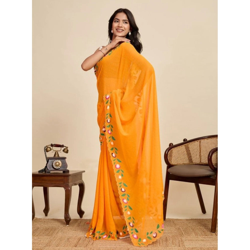 Generic Women's Georgette Printed Saree With Unstitched Blouse 5.5MtrÂ (Yellow)
