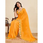 Generic Women's Georgette Printed Saree With Unstitched Blouse 5.5MtrÂ (Yellow)