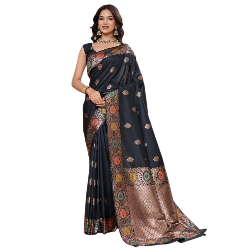 Generic Women's Faux_Banarasi_Silk Woven Saree With Unstitched Blouse 5.5MtrÂ (Black)