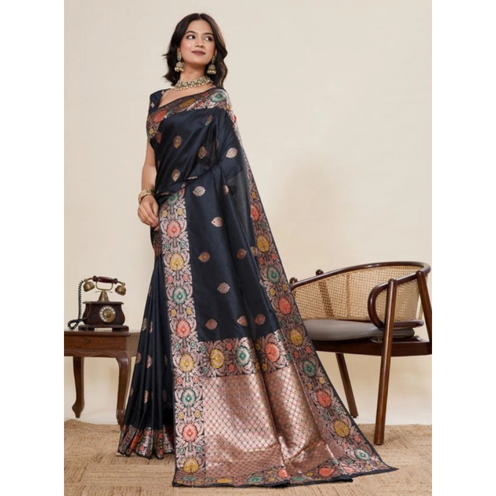Generic Women's Faux_Banarasi_Silk Woven Saree With Unstitched Blouse 5.5MtrÂ (Black)