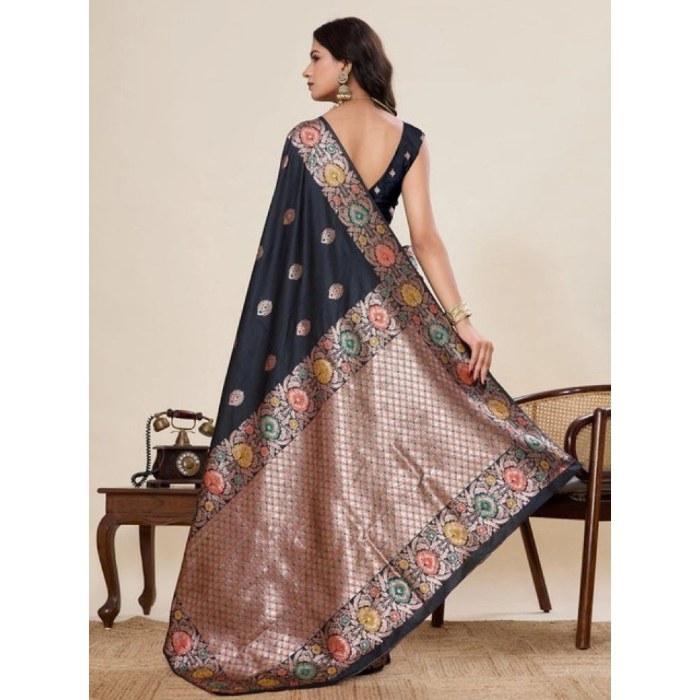 Generic Women's Faux_Banarasi_Silk Woven Saree With Unstitched Blouse 5.5MtrÂ (Black)