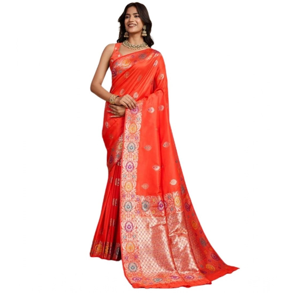 Generic Women's Faux_Banarasi_Silk Woven Saree With Unstitched Blouse 5.5MtrÂ (Coral)