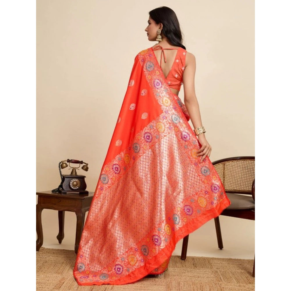 Generic Women's Faux_Banarasi_Silk Woven Saree With Unstitched Blouse 5.5MtrÂ (Coral)