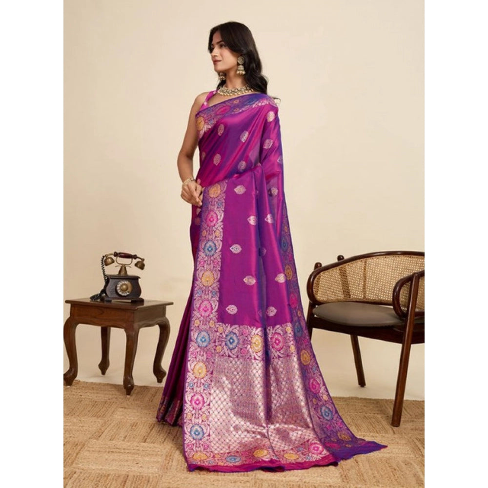 Generic Women's Faux_Banarasi_Silk Woven Saree With Unstitched Blouse 5.5MtrÂ (Magenta)