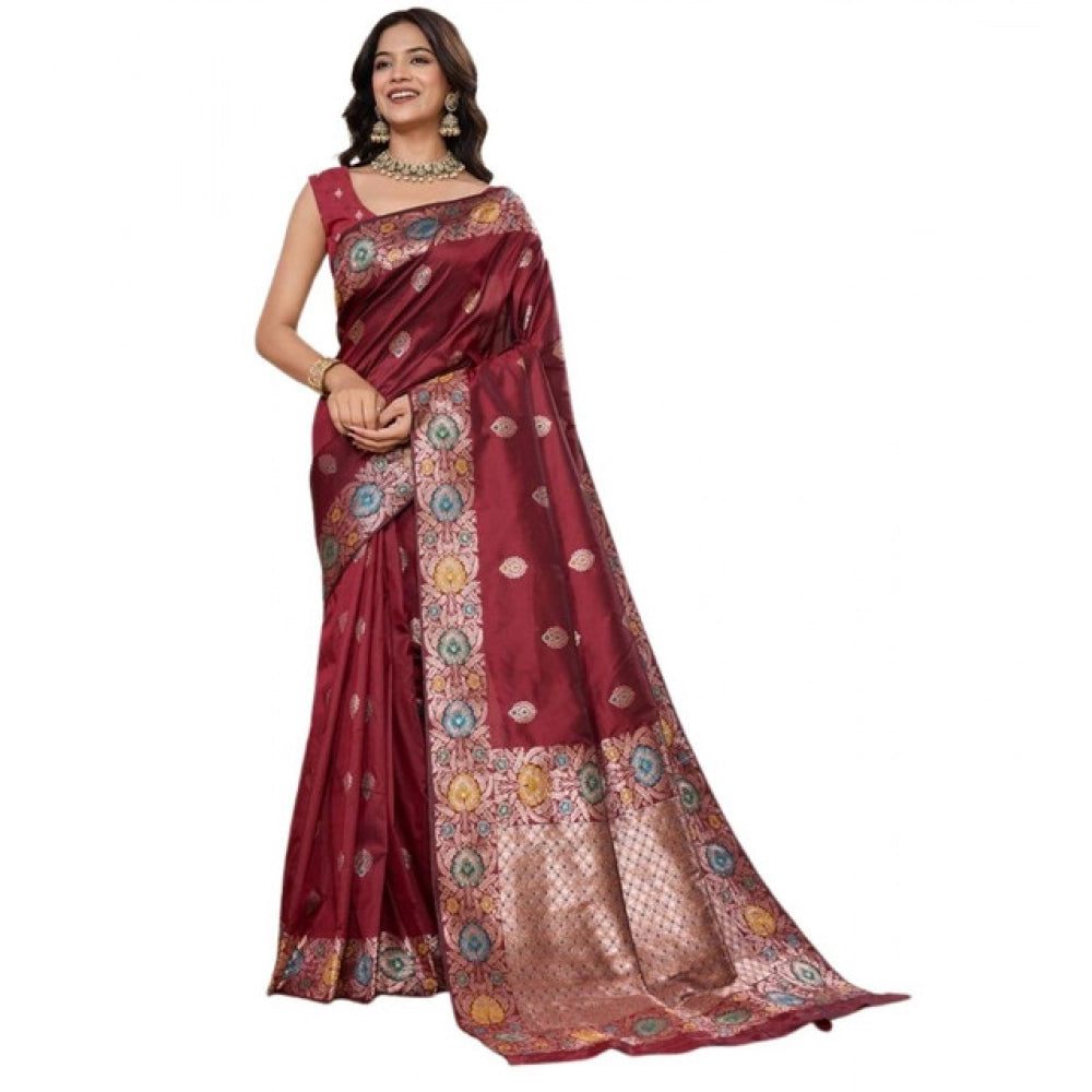 Generic Women's Faux_Banarasi_Silk Woven Saree With Unstitched Blouse 5.5MtrÂ (Maroon)