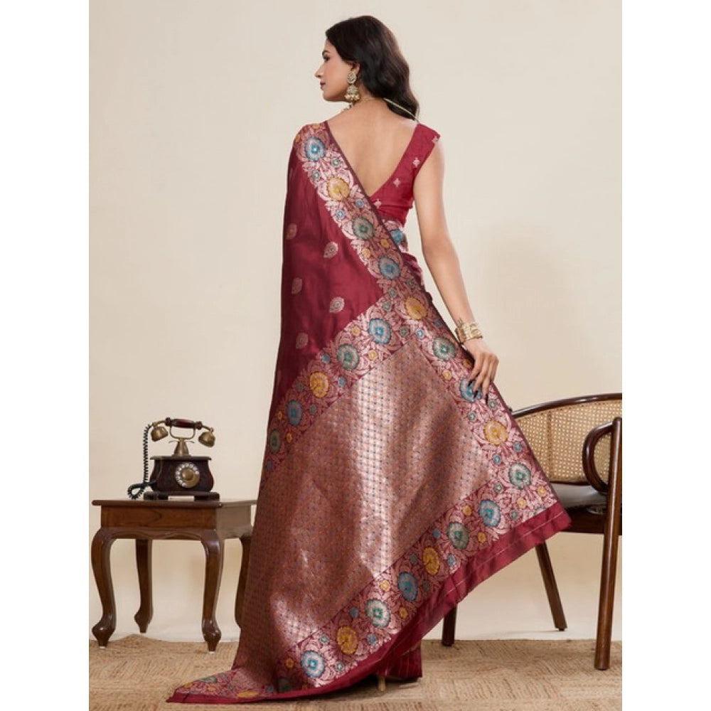 Generic Women's Faux_Banarasi_Silk Woven Saree With Unstitched Blouse 5.5MtrÂ (Maroon)