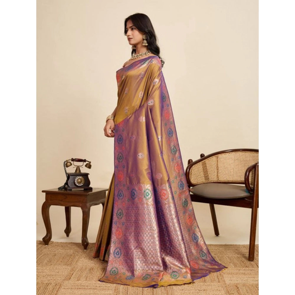 Generic Women's Faux_Banarasi_Silk Woven Saree With Unstitched Blouse 5.5MtrÂ (Mustard)