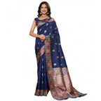 Generic Women's Faux_Banarasi_Silk Woven Saree With Unstitched Blouse 5.5MtrÂ (Navy_Blue)