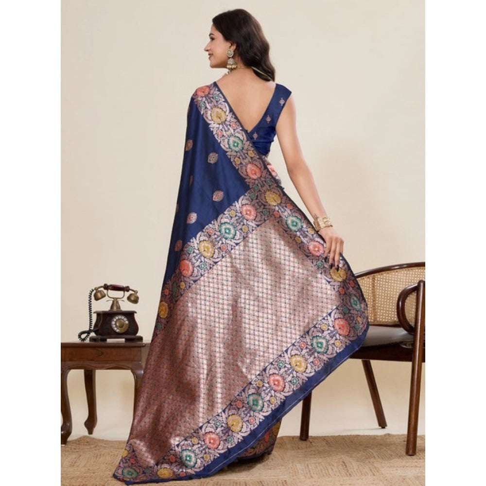 Generic Women's Faux_Banarasi_Silk Woven Saree With Unstitched Blouse 5.5MtrÂ (Navy_Blue)