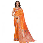 Generic Women's Faux_Banarasi_Silk Woven Saree With Unstitched Blouse 5.5MtrÂ (Orange)