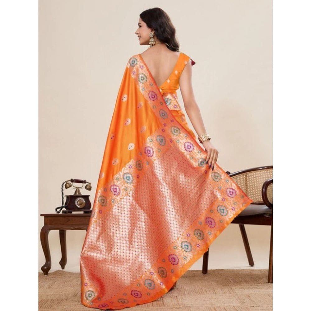 Generic Women's Faux_Banarasi_Silk Woven Saree With Unstitched Blouse 5.5MtrÂ (Orange)