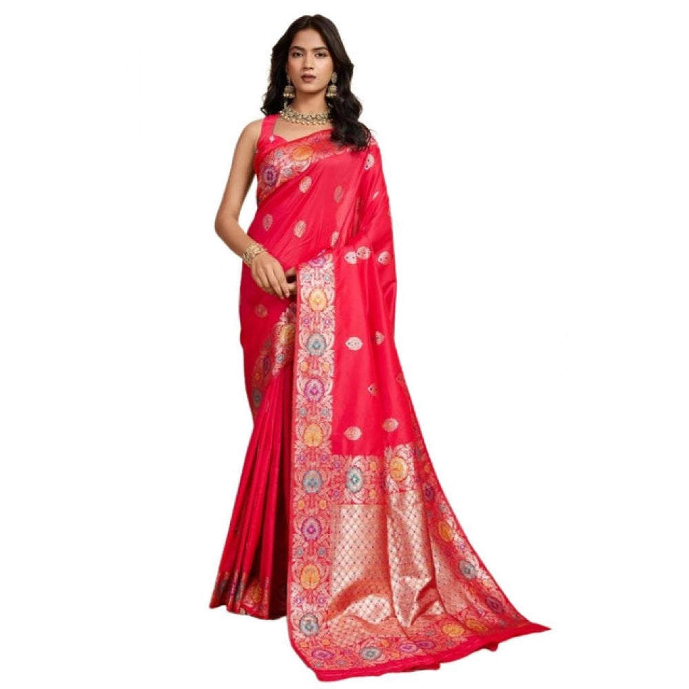 Generic Women's Faux_Banarasi_Silk Woven Saree With Unstitched Blouse 5.5MtrÂ (Red)