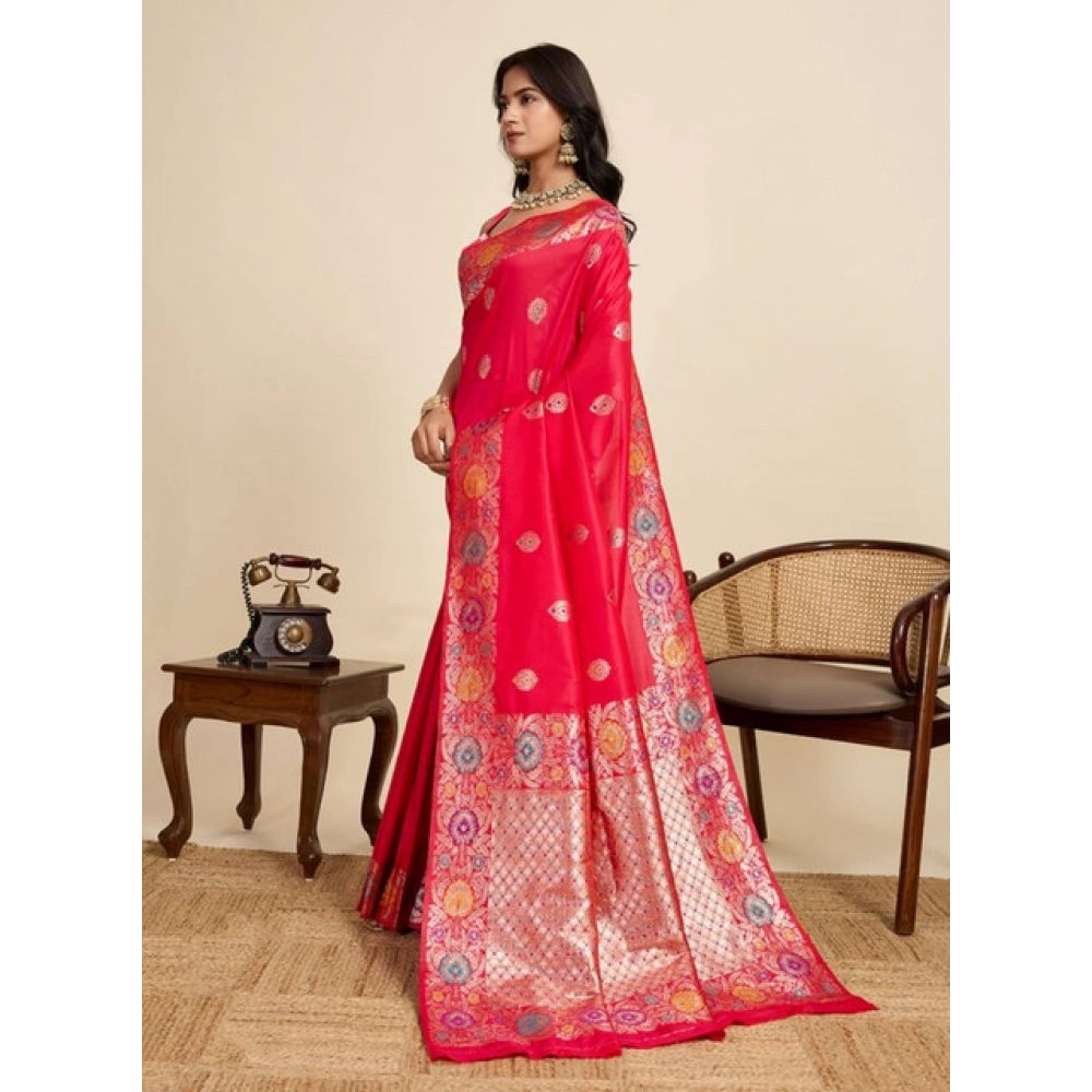 Generic Women's Faux_Banarasi_Silk Woven Saree With Unstitched Blouse 5.5MtrÂ (Red)
