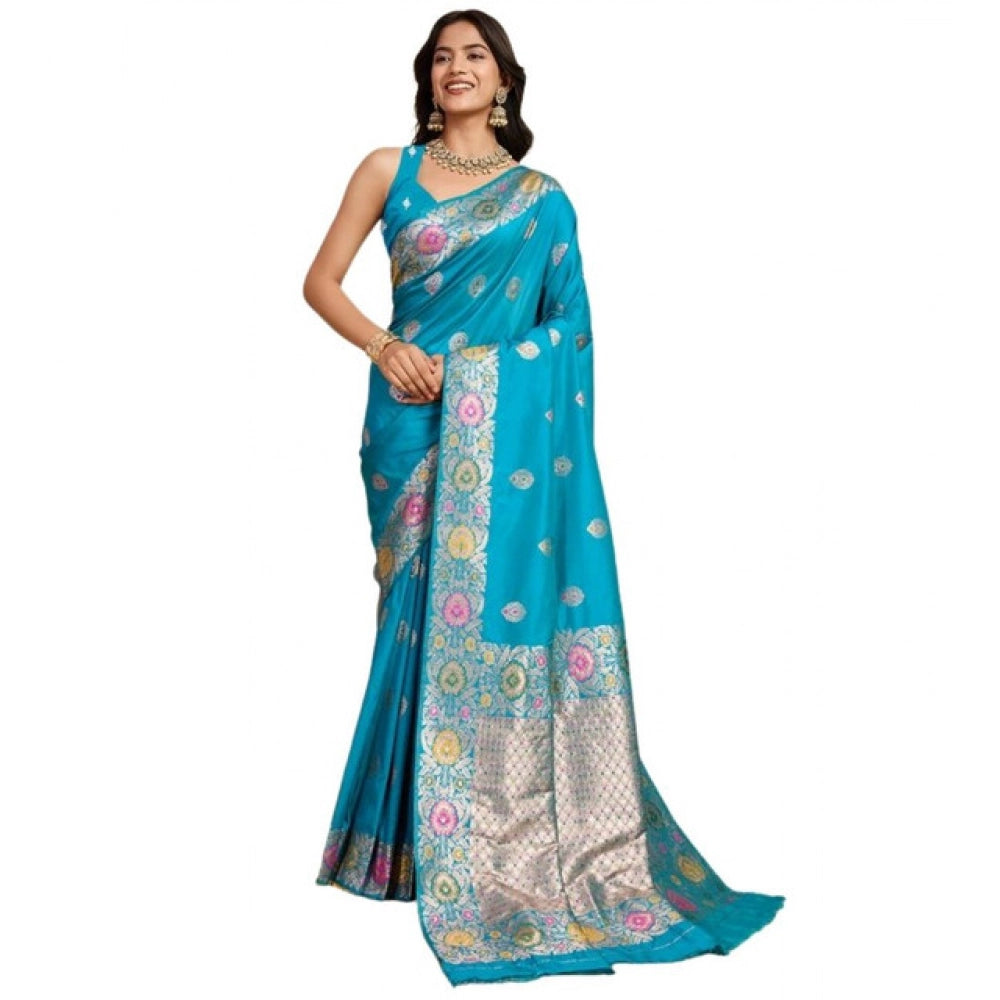 Generic Women's Faux_Banarasi_Silk Woven Saree With Unstitched Blouse 5.5MtrÂ (Turquoise)