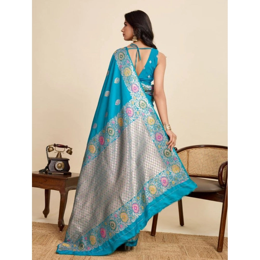 Generic Women's Faux_Banarasi_Silk Woven Saree With Unstitched Blouse 5.5MtrÂ (Turquoise)