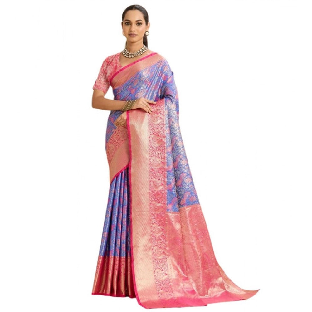 Generic Women's Faux_Banarasi_Silk Woven Saree With Unstitched Blouse 5.5MtrÂ (Blue)