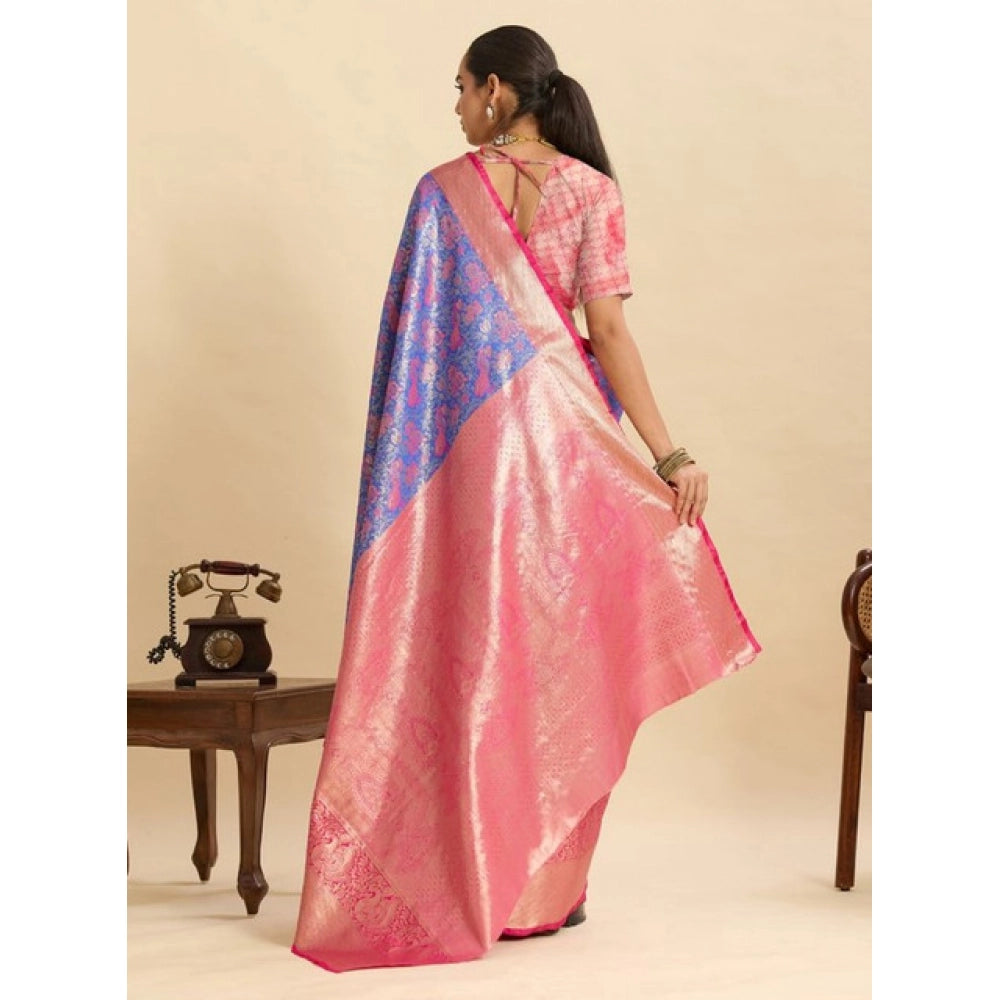 Generic Women's Faux_Banarasi_Silk Woven Saree With Unstitched Blouse 5.5MtrÂ (Blue)