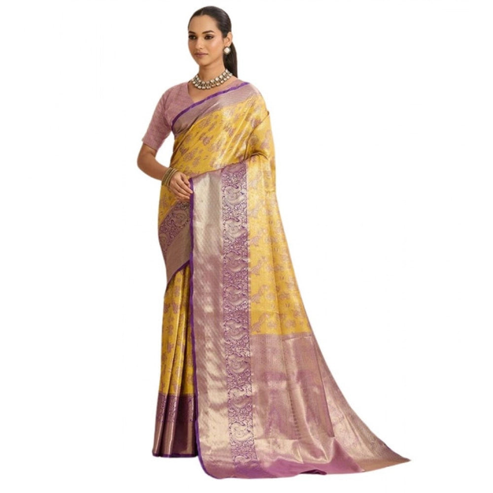 Generic Women's Faux_Banarasi_Silk Woven Saree With Unstitched Blouse 5.5MtrÂ (Yellow)