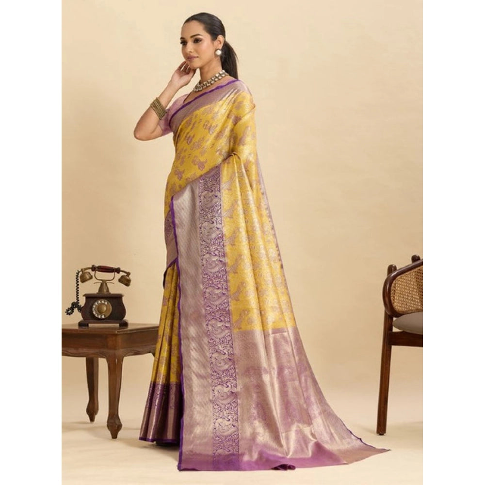 Generic Women's Faux_Banarasi_Silk Woven Saree With Unstitched Blouse 5.5MtrÂ (Yellow)