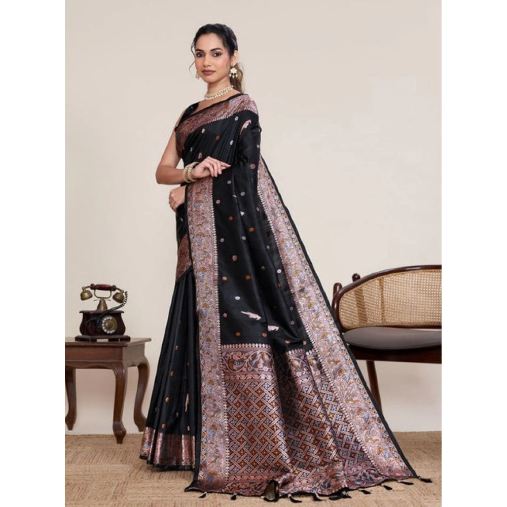 Generic Women's Jacquard Woven Saree With Unstitched Blouse 5.5MtrÂ (Black)