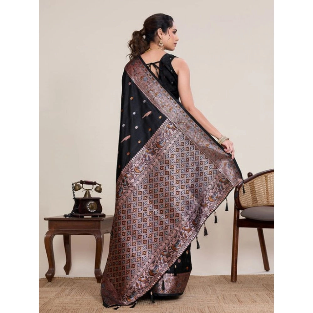 Generic Women's Jacquard Woven Saree With Unstitched Blouse 5.5MtrÂ (Black)