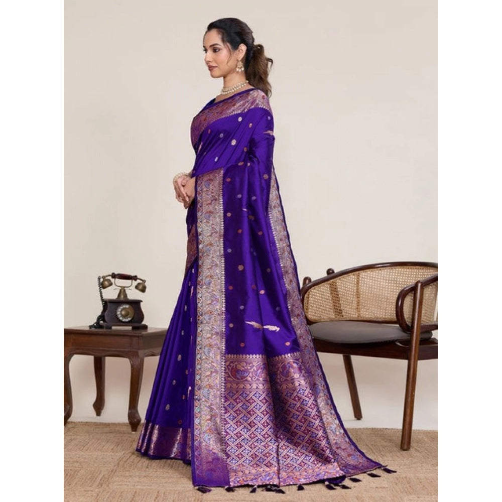 Generic Women's Jacquard Woven Saree With Unstitched Blouse 5.5MtrÂ (Blue)