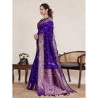 Generic Women's Jacquard Woven Saree With Unstitched Blouse 5.5MtrÂ (Blue)