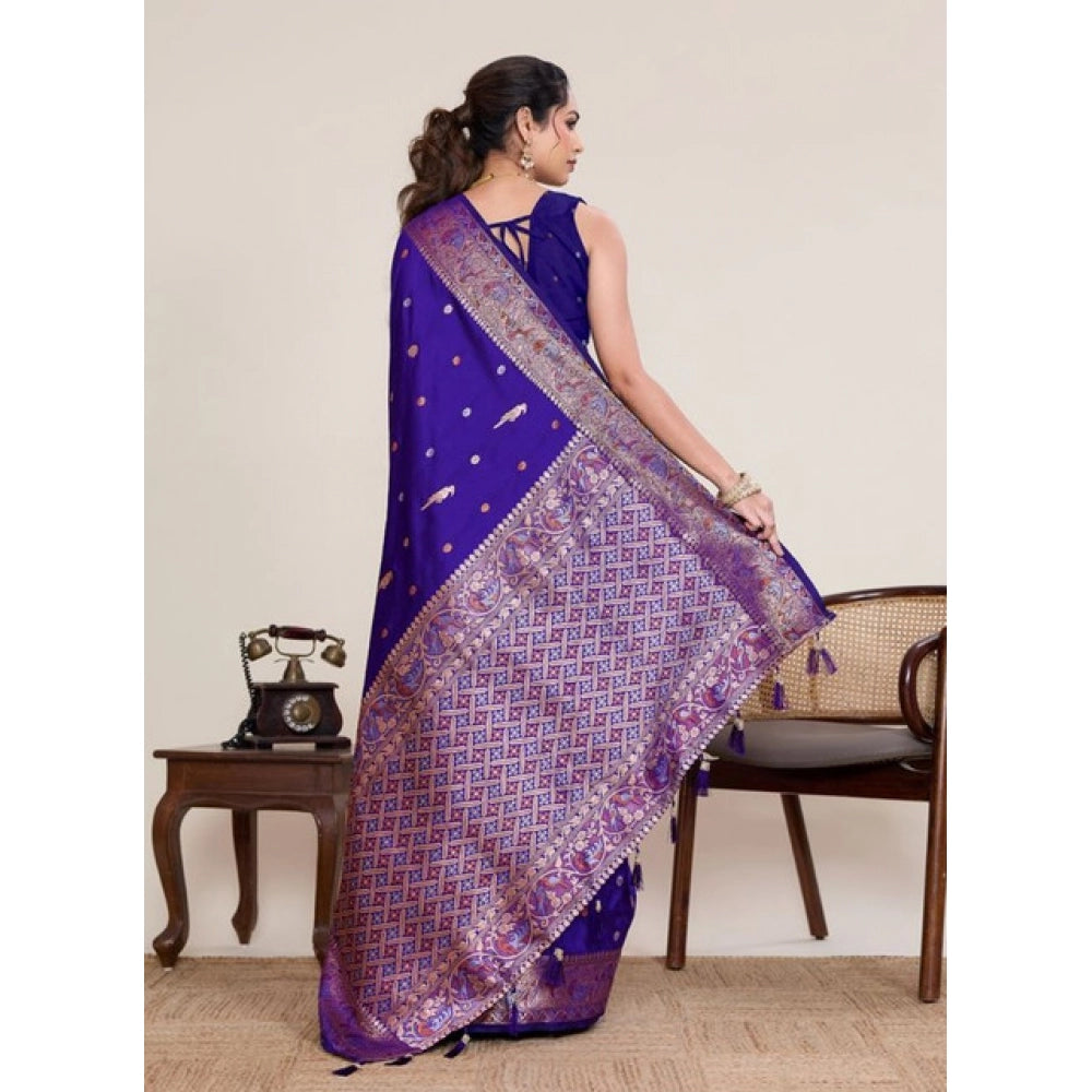 Generic Women's Jacquard Woven Saree With Unstitched Blouse 5.5MtrÂ (Blue)
