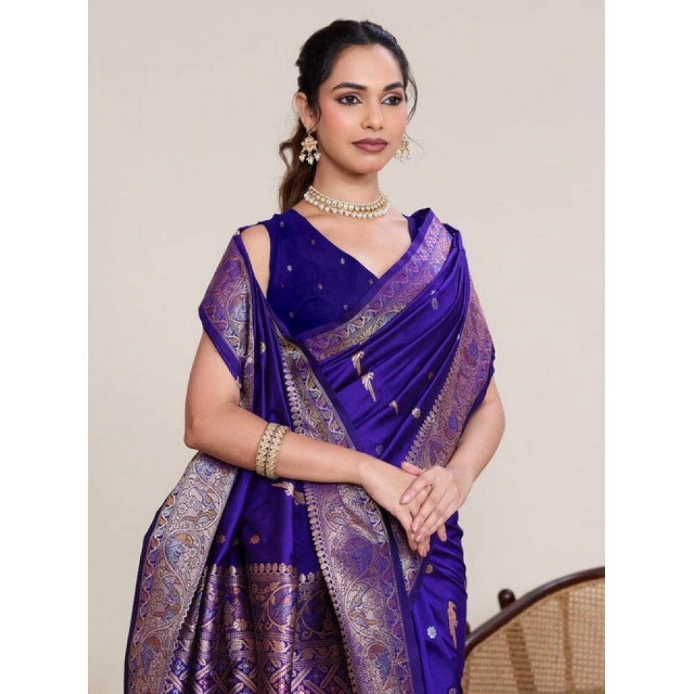 Generic Women's Jacquard Woven Saree With Unstitched Blouse 5.5MtrÂ (Blue)