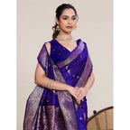 Generic Women's Jacquard Woven Saree With Unstitched Blouse 5.5MtrÂ (Blue)