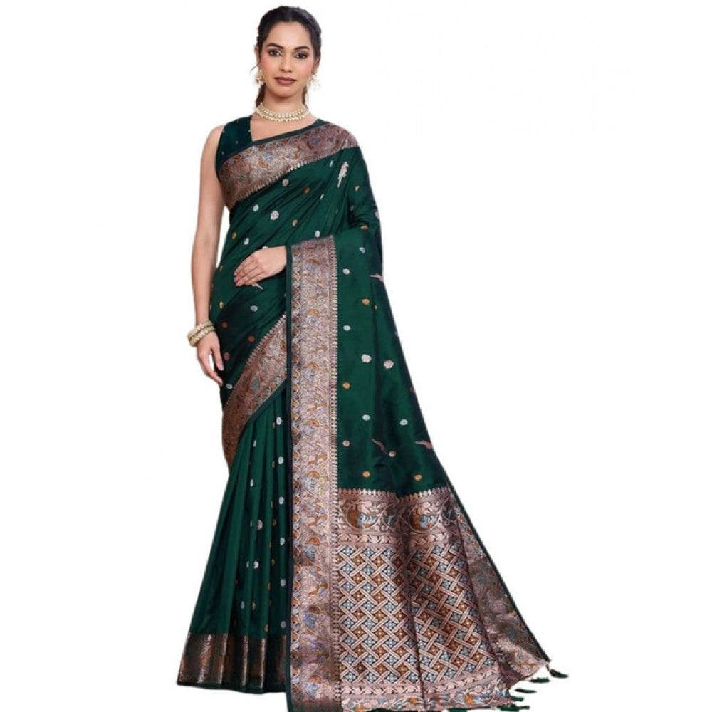Generic Women's Jacquard Woven Saree With Unstitched Blouse 5.5MtrÂ (Green)