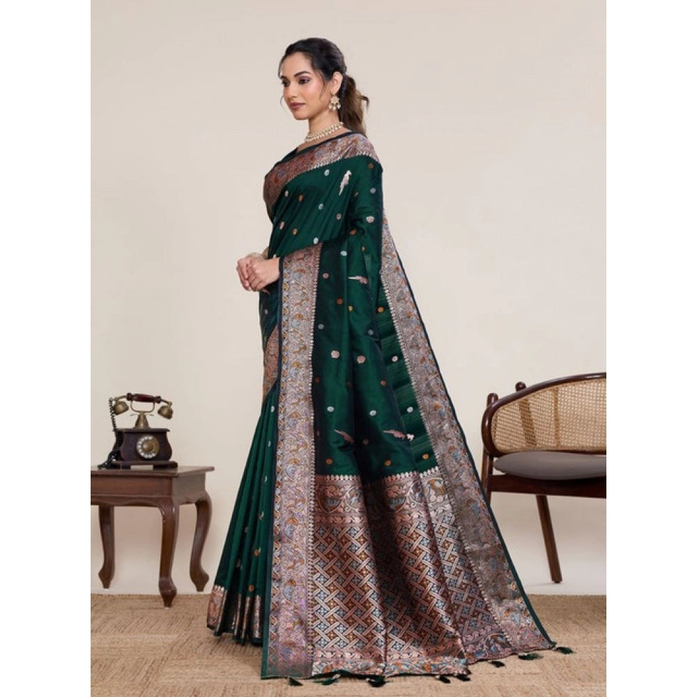 Generic Women's Jacquard Woven Saree With Unstitched Blouse 5.5MtrÂ (Green)