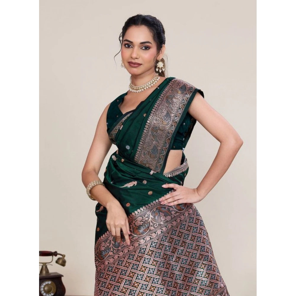 Generic Women's Jacquard Woven Saree With Unstitched Blouse 5.5MtrÂ (Green)
