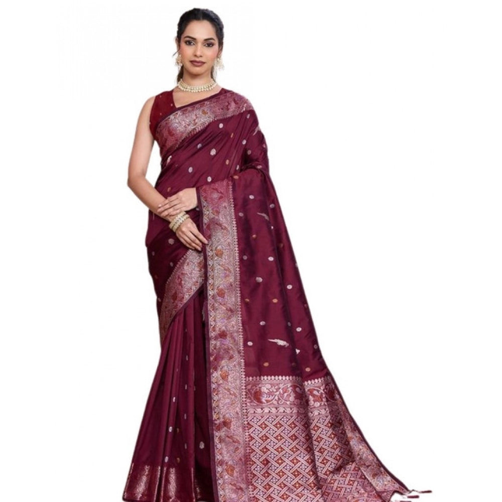 Generic Women's Jacquard Woven Saree With Unstitched Blouse 5.5MtrÂ (Maroon)
