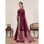 Generic Women's Jacquard Woven Saree With Unstitched Blouse 5.5MtrÂ (Maroon)