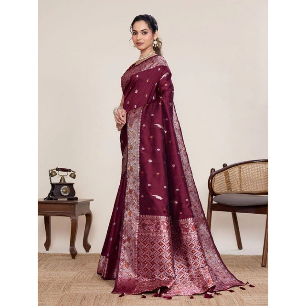 Generic Women's Jacquard Woven Saree With Unstitched Blouse 5.5MtrÂ (Maroon)