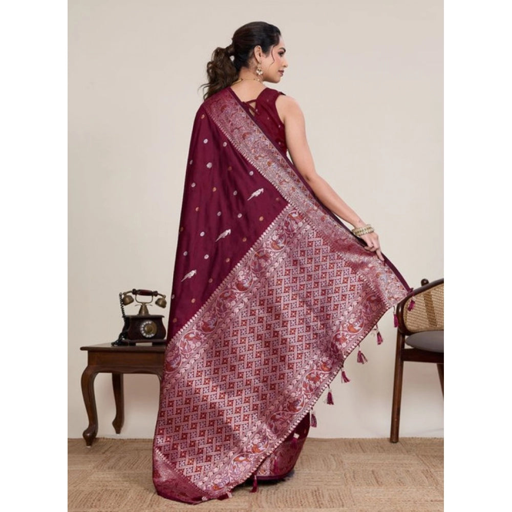 Generic Women's Jacquard Woven Saree With Unstitched Blouse 5.5MtrÂ (Maroon)
