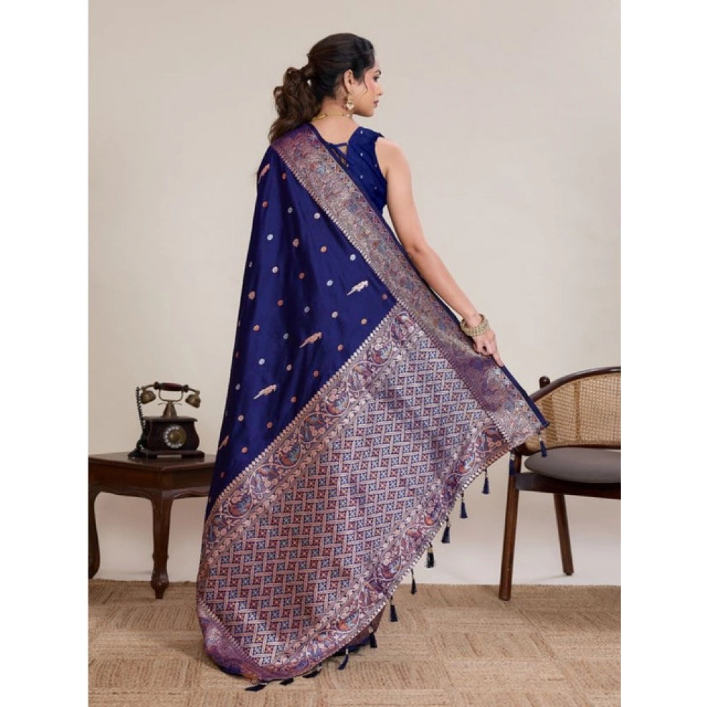 Generic Women's Jacquard Woven Saree With Unstitched Blouse 5.5MtrÂ (Navy)