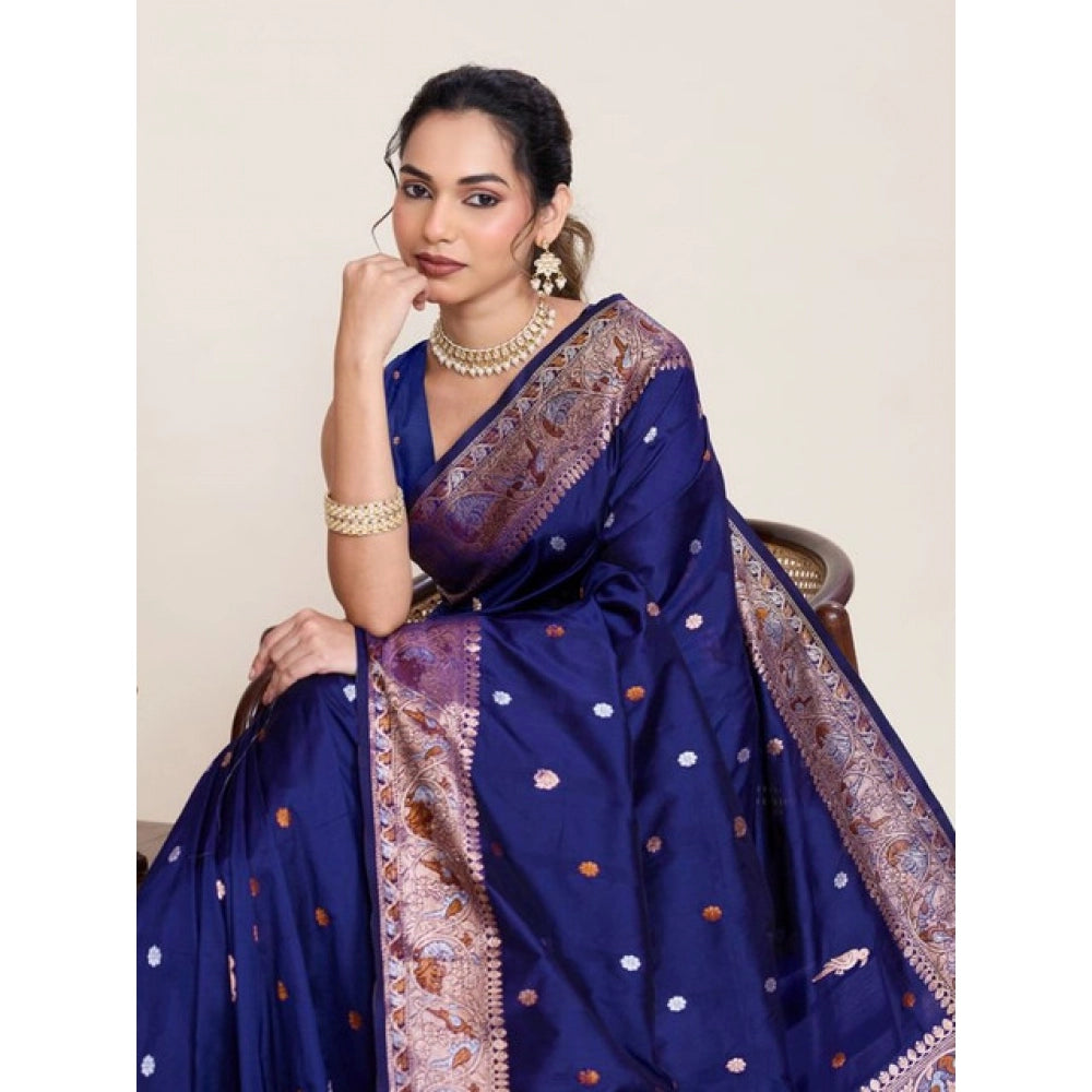 Generic Women's Jacquard Woven Saree With Unstitched Blouse 5.5MtrÂ (Navy)