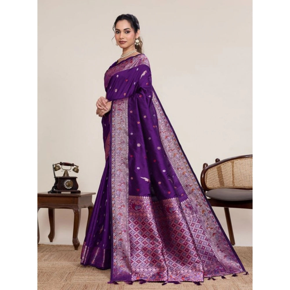 Generic Women's Jacquard Woven Saree With Unstitched Blouse 5.5MtrÂ (Purple)