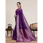 Generic Women's Jacquard Woven Saree With Unstitched Blouse 5.5MtrÂ (Purple)